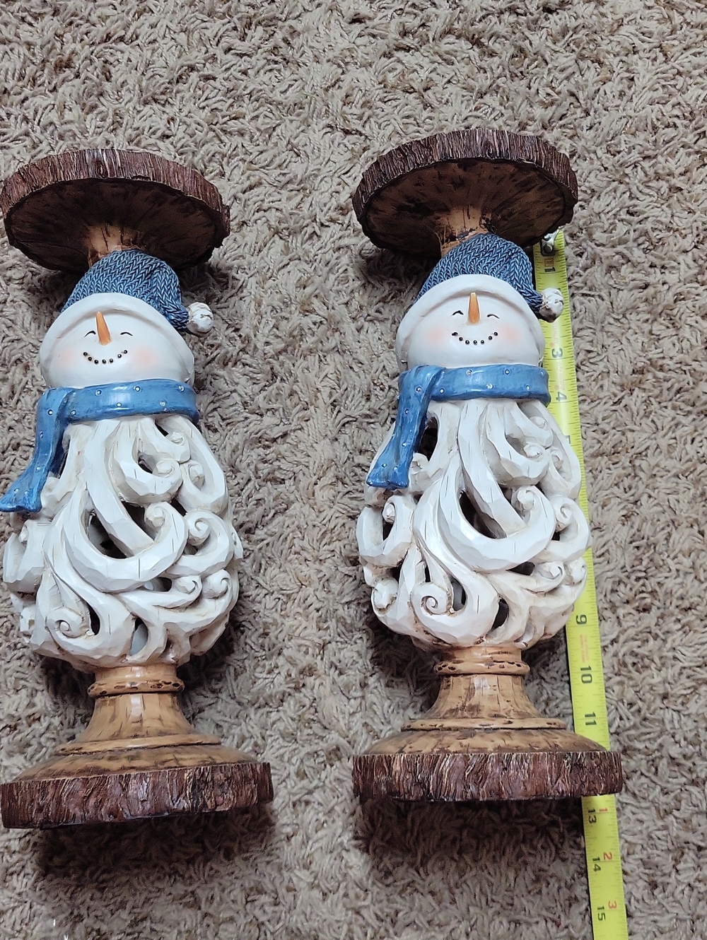 Blue Scarf Snowman Candle Holders - Set of 2